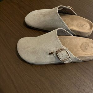 Time and Tru Beige Suede Slip-On Mules with Buckle